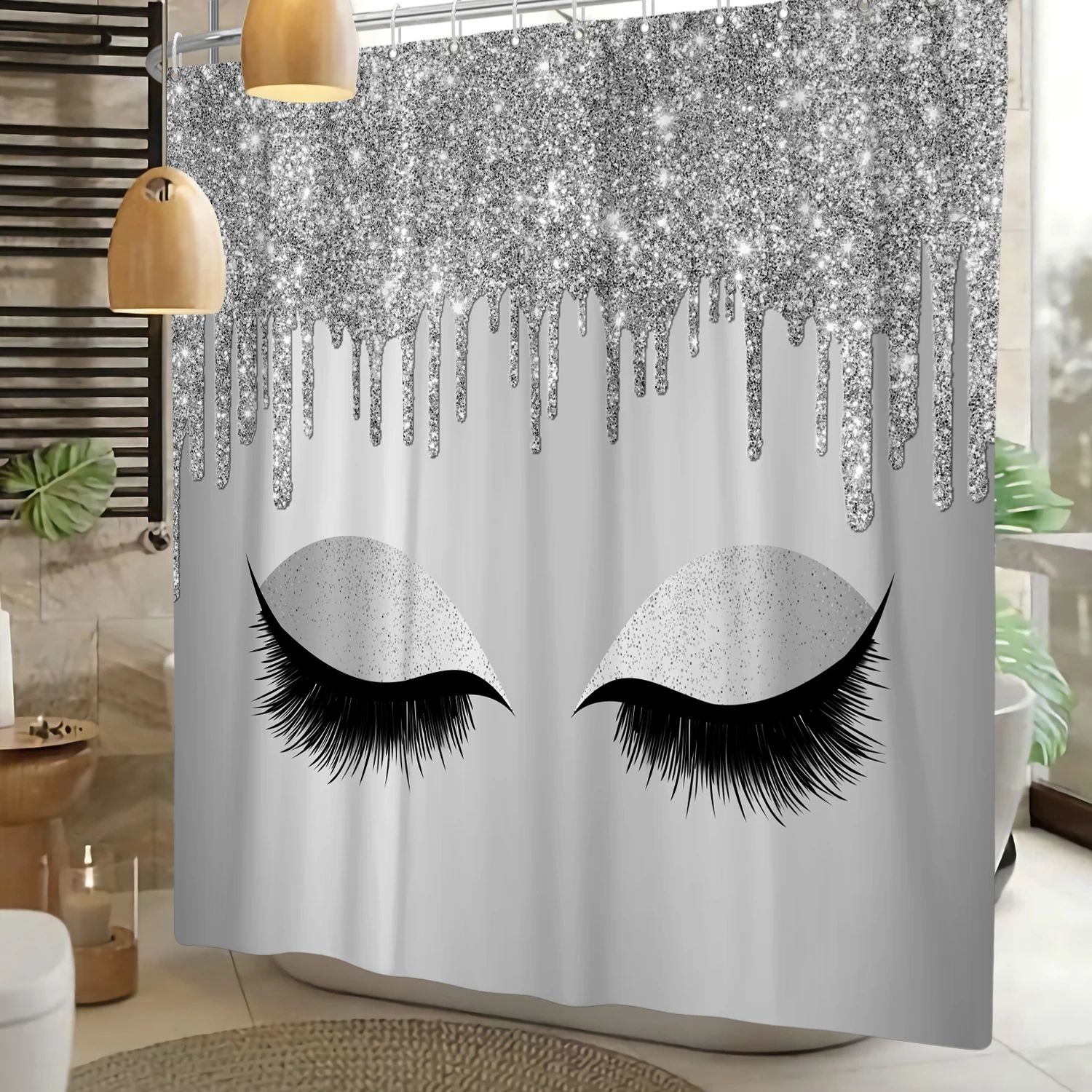 

Eyelash Shower CurtainText Makeup Modern Glamorous Eyes Abstract Art Fashion Cute Girl Lady Print Polyester Bath Decor With Hook
