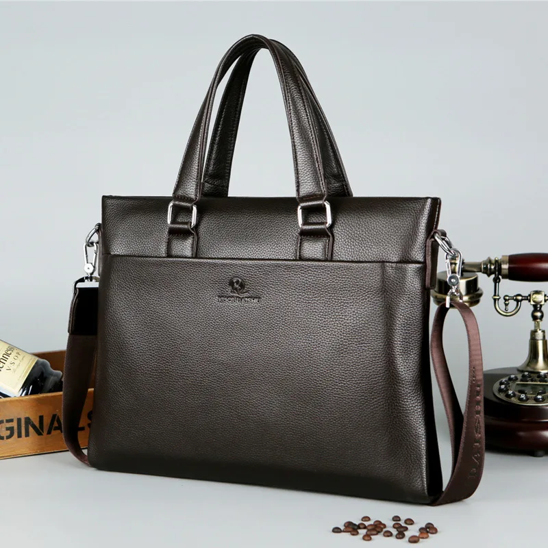 Large Capacity Business Men Briefcase Bag Leather Laptop Handbag Casual Shoulder Crossbody Bag Daily File Bag For Male