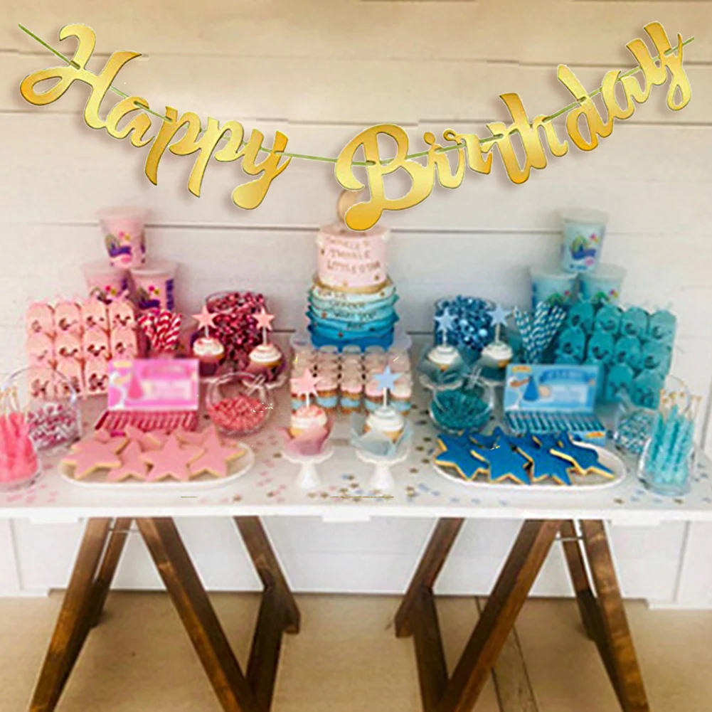 

Multi-Color Bunting Party Decorations Happy Birthday Banners Festive Items Birthday Flags Scene Setting Gold Birthday Banners