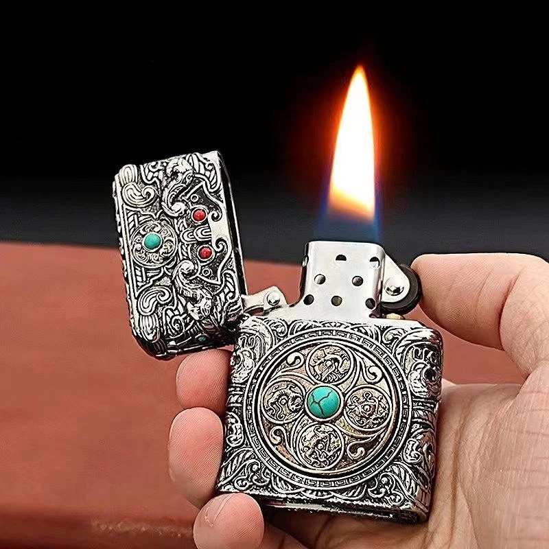 

Creative six-sided three-dimensional engraving kerosene lighter rotating sticker armor lighter cigarette lighting tool