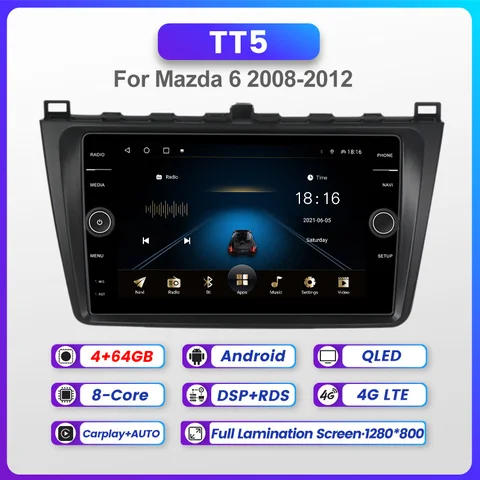 Автомагнитола 2DIN, 8 + 128G, Android, для Mazda 6 GH 2007-2012, автомагнитола, DVD-плеер, головное устройство Carplay + Android, авто, Wi-Fi, 4G, DSP + RDS, BT