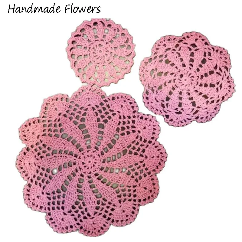 

Handmade flower cotton crochet table place mat pad cloth cup doily tea coffee coaster Christmas wedding placemat dining kitchen