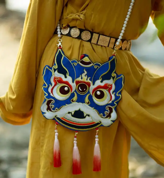 

Chines сумка Hanfu, вышивка в виде головы льва в классическом стиле