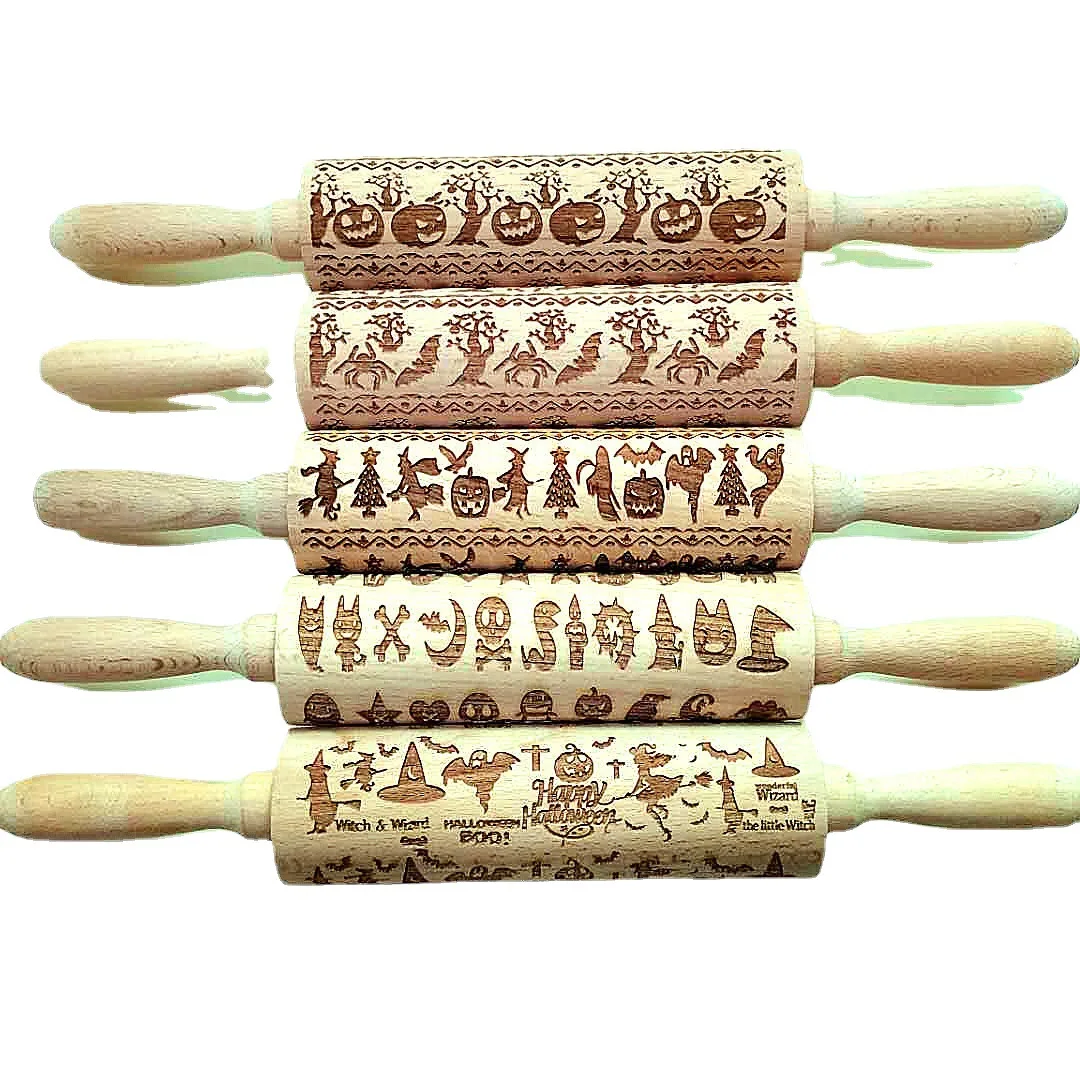 

Halloween Print Rolling Pin Roller Embossed Fondant Cookie Cookie Rolling Pin Baking Utensils Texture Roller