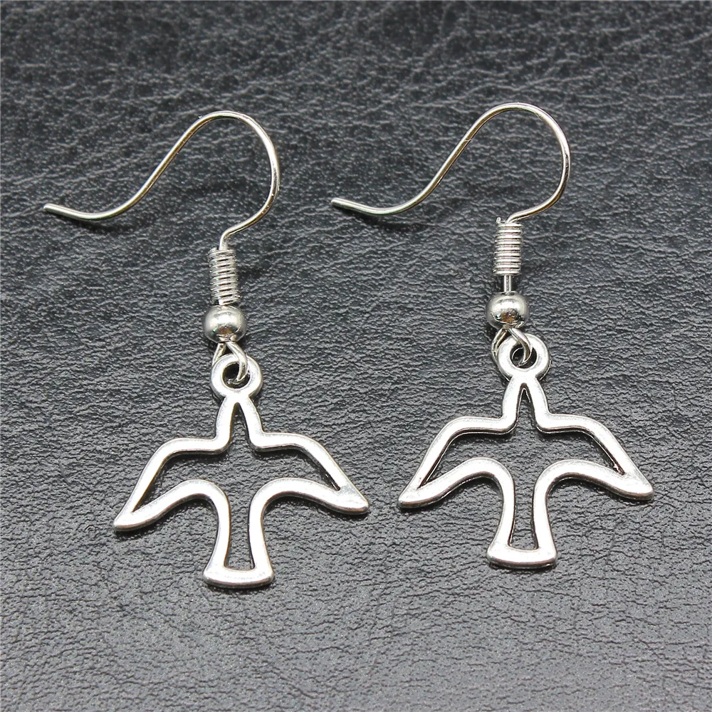 

Fashion Handmade Simple Design Antique Silver Color Hollow Dove Of Peace Pendant Earrings Women Vintage Drop Earrings