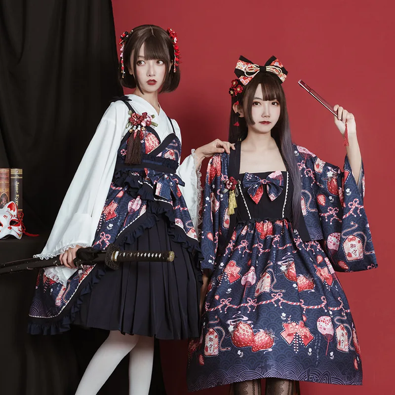 

Strawberry & Bow ~ Printed High Waisted Lolita Dress by Idream