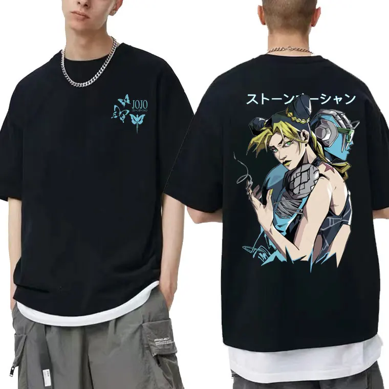 

Anime JoJo Bizarre Adventure Stone Ocean T Shirt Jolyne Cujoh Print T-shirt Men Manga Oversized Tshirt Unisex Cotton Black Tees