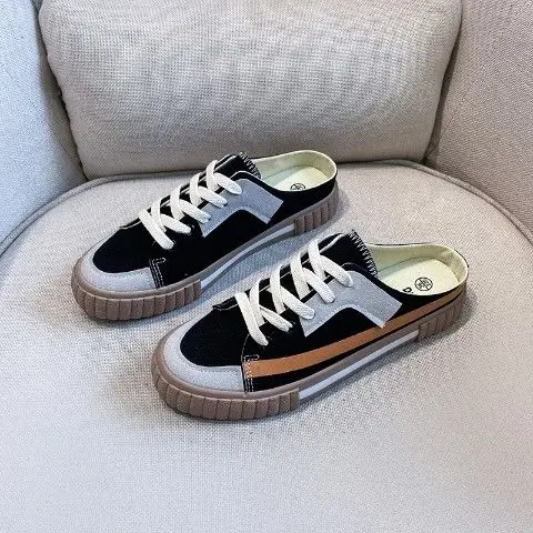

Apanzu Half-drag Canvas Shoes Female Simplicity light Slippers No Heel Wear Baotou Lazy Shoes Women Comfortable All-match flats