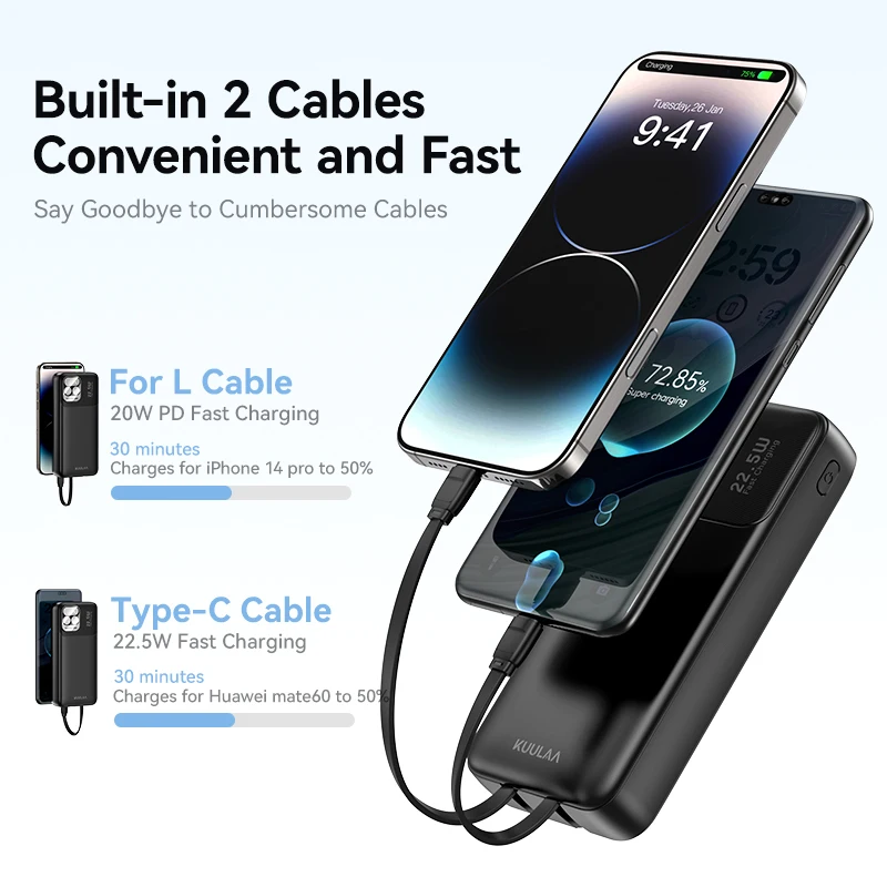 Фото KUULAA 20000 мАч Power Bank Портативный внешний аккумулятор 22,5 Вт Портативное зарядное устройство с быстрой зарядкой для iPhone xiaomi redmi poco Powerbank №3