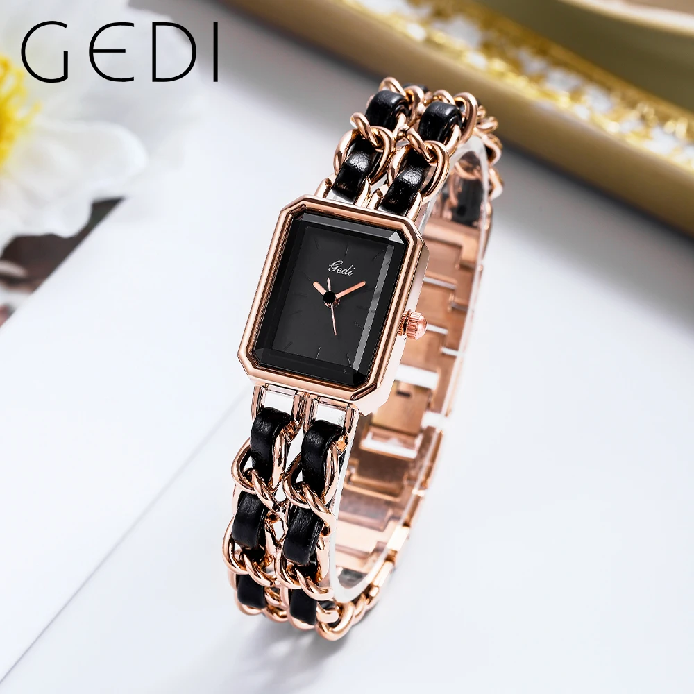 GEDI Rectangle Gold Bracelet Watch Women Fashion Quartz Wrist Watches Luxury Brand Waterproof Silver Lady Clock Relogio Feminino