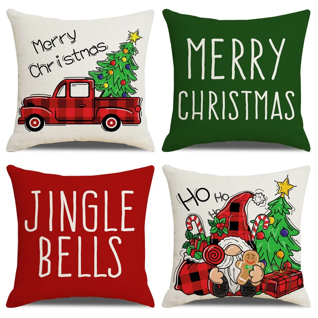 

Новогодний чехол для подушки, 4 предмета, новогодний чехол для подушки, декоративный Пыленепроницаемый Чехол для стула, дивана, кровати, офи...