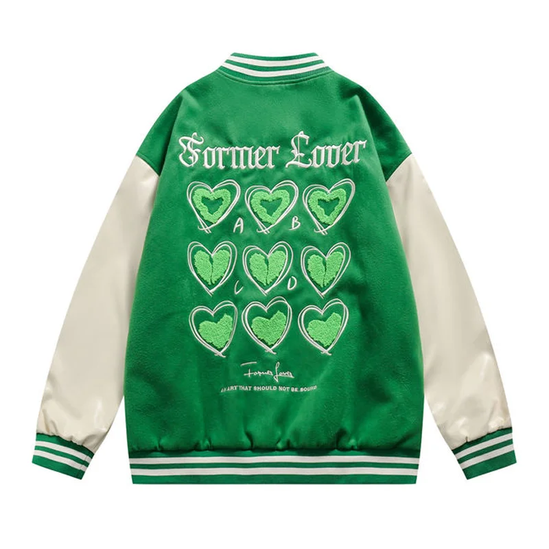 

2022 Fall New Men's Heart Embroidered Baseball Uniform Fashion Loose Casual Coat Couple Street Harajuku Jacket Jaqueta Masculina