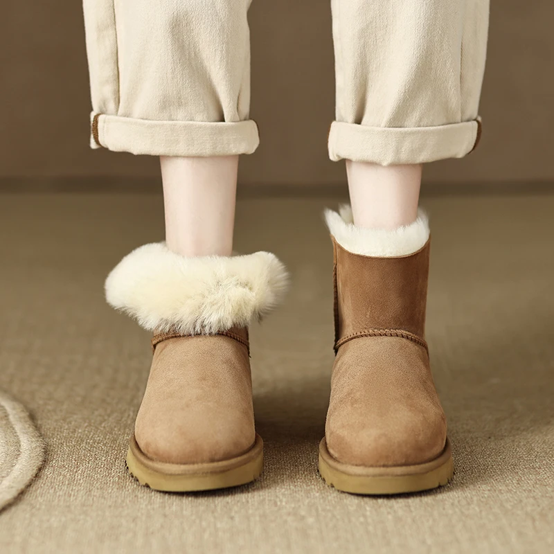 

MythLuo Winter Warm Snow Boots for Women Sheepskin Wool Fur Shoes Chelsea Boot Jagged Sole Women Short Flat Boots Outdoor Boots