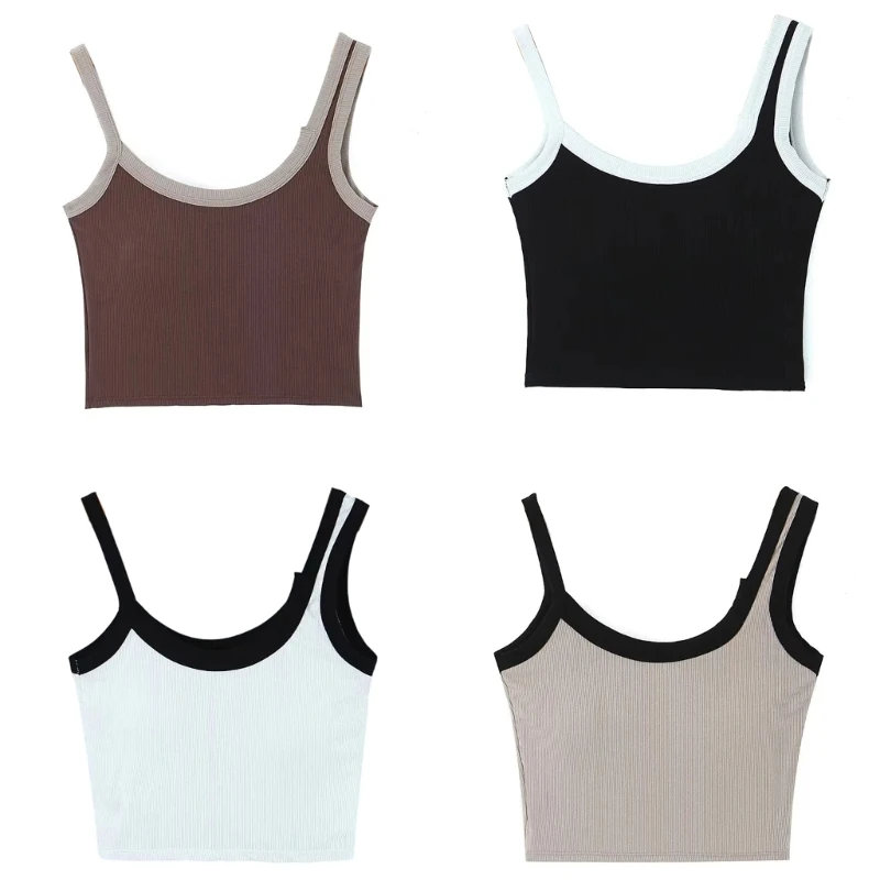 

Женские мягкие Асимметричные бюстгальтеры на бретельках, трикотажный топ в рубчик с цветными блоками, короткий топ 10CD