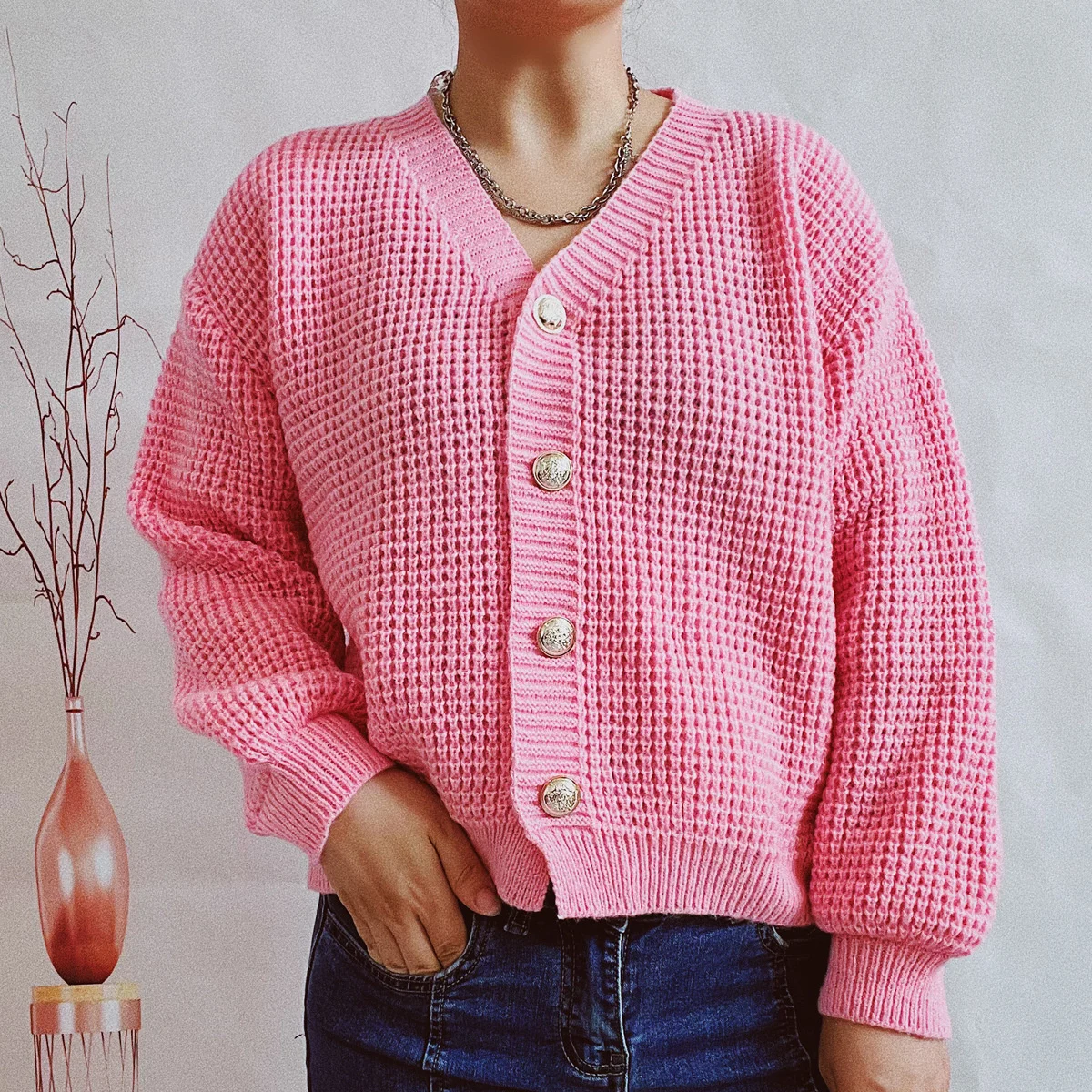 

Urifens 2022 Autumn And Winter Casual Knitwear Candy Color Round Neck Long Sleeve Cardigan Casual Elegant Sweater Jacket Women