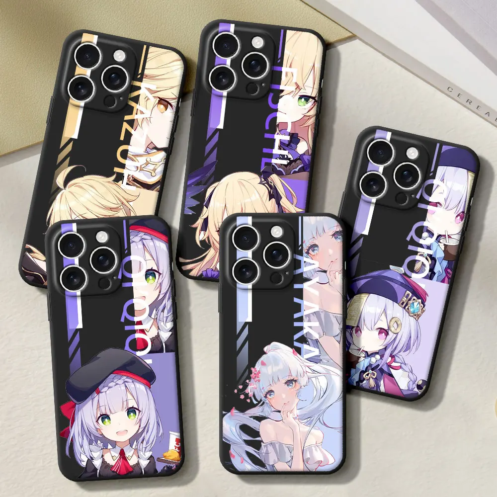 Фото Чехол Genshin Impac Cartoon для iPhone 13 15 17 16e 12 Mini 16 14 Pro Max 11 X XR XS 7 8 6 6s Plus 5 5s Черный чехол из ТПУ для телефона №1