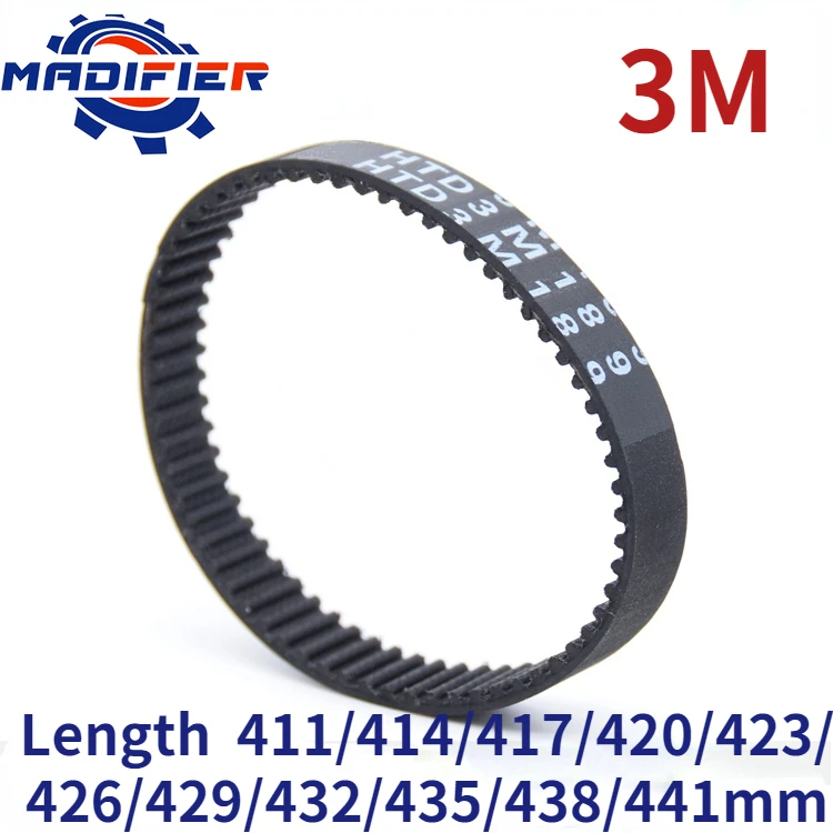 

HTD3M Rubber timing belt length 411/414/417/420/423/426/429/432/435/438/441mm suitable for 10/15mm wide pitch 3mm wheel belt