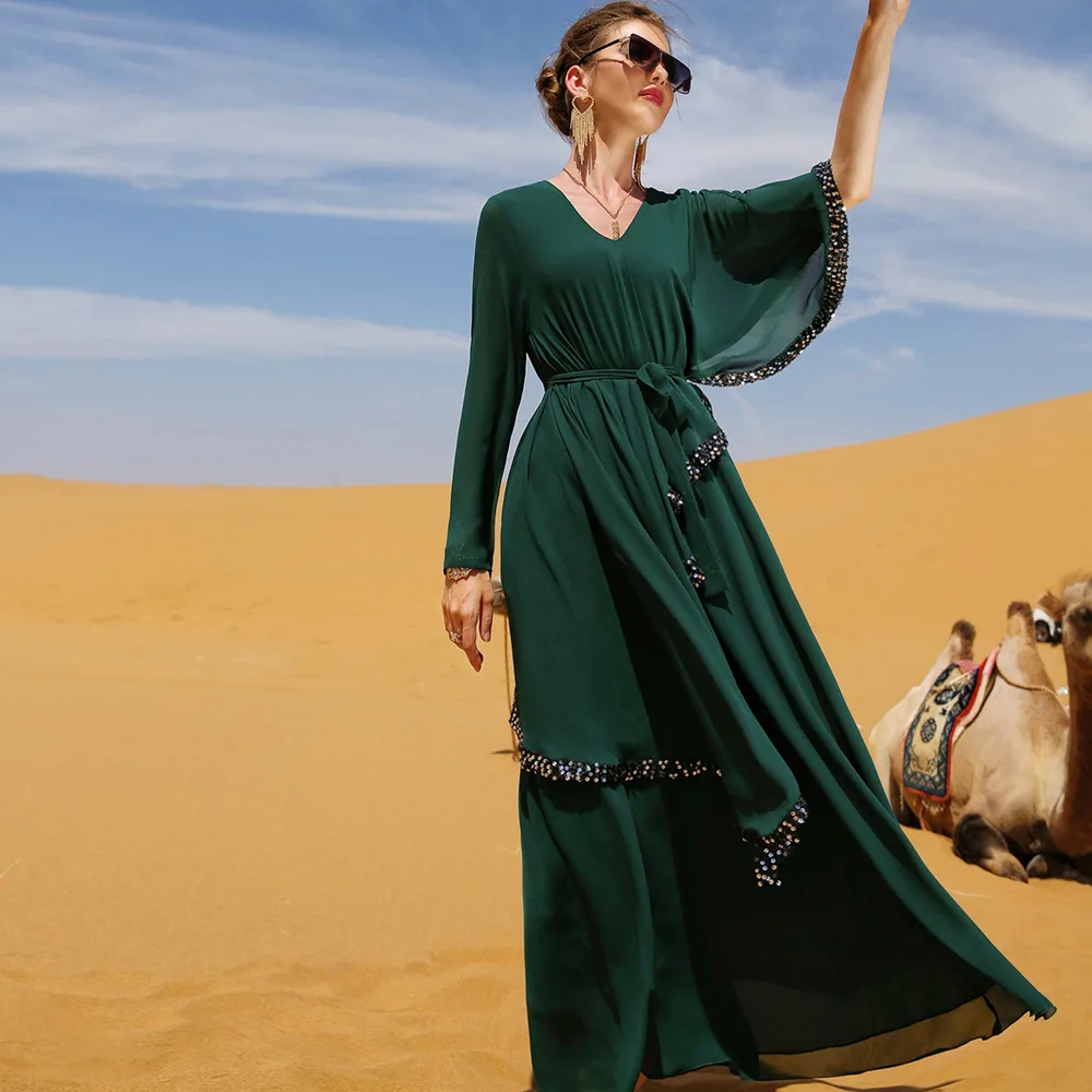 Caftan Marocain женское длинное двухслойное платье в байкерском стиле