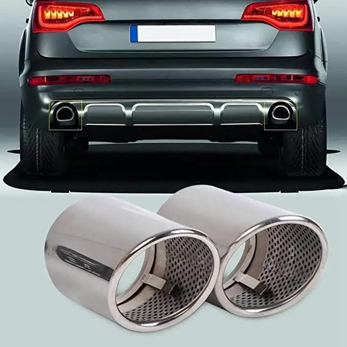 2pcs Stainless Steel Clip-type Exhaust Tail Rear Muffler Tip Pipe Tail Pipe Silencer for Audi Q7 Silver 2006-2013