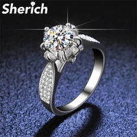sherich round 1 carat moissanite diamond s925 sterling silver sparkling charming flower ring women brand jewelry anillos mujer