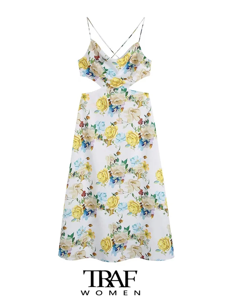 

Платье-миди с цветочным принтом, открытой спиной и молнией