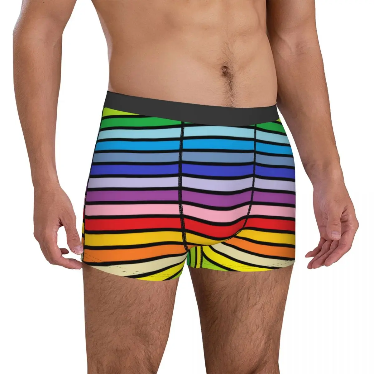 

Rainbow Stripes Underwear Black Outlined Broader Spectrum 3D Pouch Hot Boxer Shorts Custom Boxer Brief Funny Men Underpants