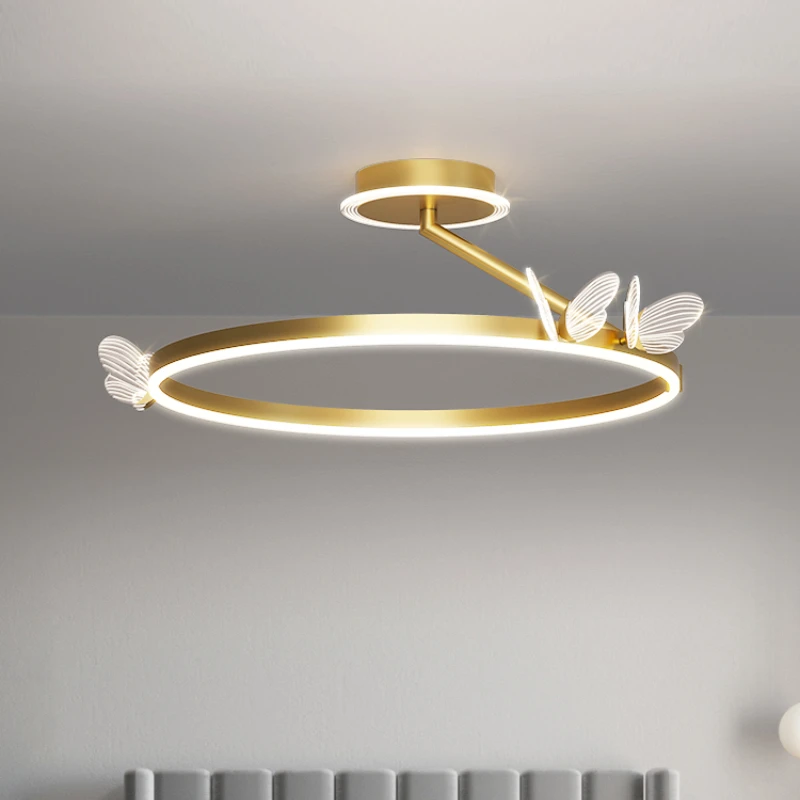 

Nordic Creative Living Room Study Acrylic Butterfly Post Modern Pendant Lights New Popular Golden Bedroom Chandelier