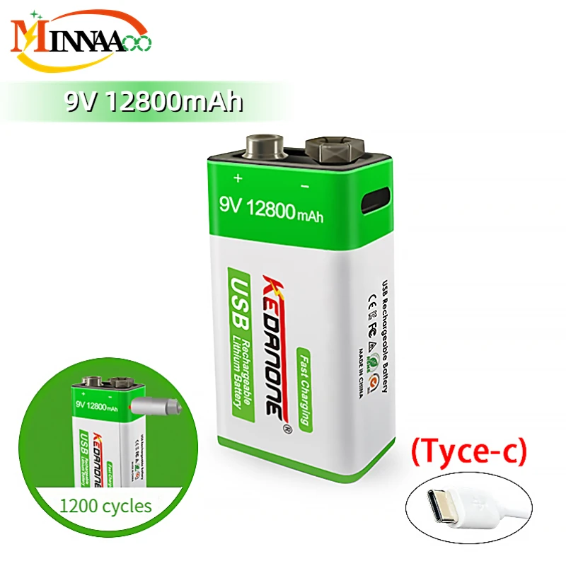 

9V Rechargeable Battery 12800mAh 6F22 Micro USB 9v Li-ion Lithium Batteries for Multimeter Microphone Toy Remote Control KTV