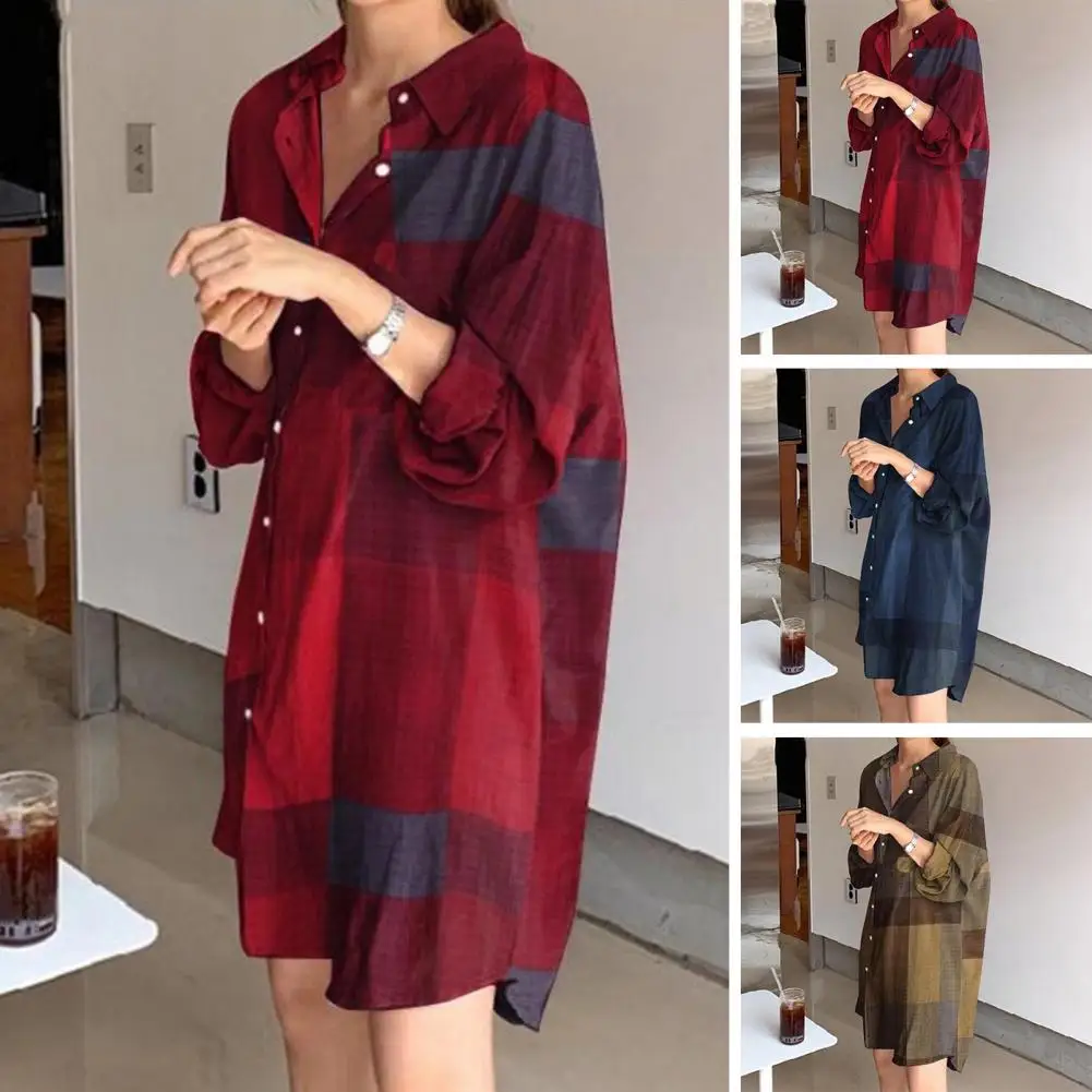 

Stylish Fall Blouse Breathable Autumn Shirt Contrast Color Plaid Print Plus Size Fall Blouse Loose