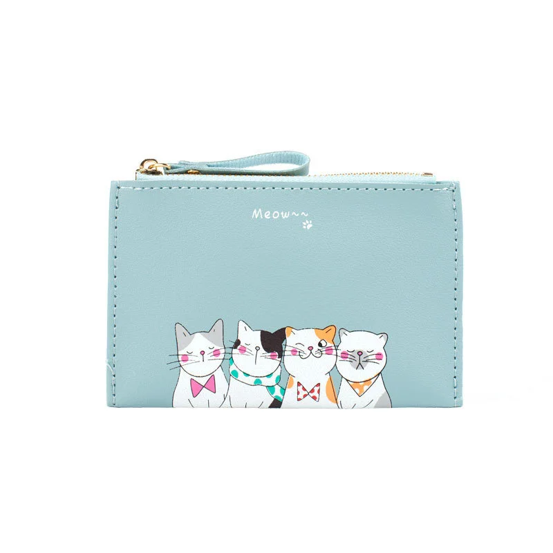 

Womens Wallet Ultra Thin Leather Purse Bank Card Holder Bag Cute Cartoon Cat Zipper Coin Purse Simple Thin Clutch Purse