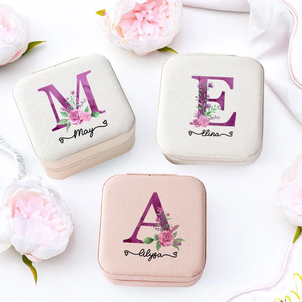 Es Bridesmaid Jewelry Box With Initials Maid Of Honor Customised Gift For Women Travel Jewelry Case
