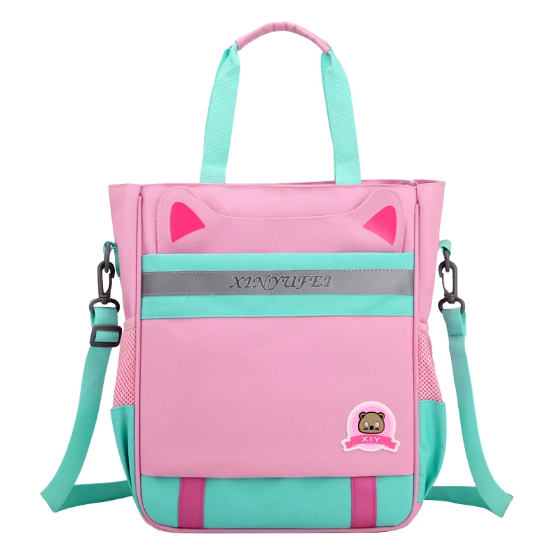 

Children's hand-held tutoring bag portable art bag one-shoulder messenger bag girl canvas cartoon tutoring school bag pink