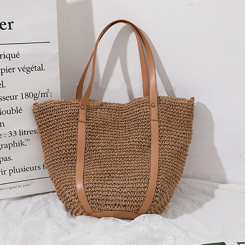 

Summer Large Capacity Straw Bag For Women New Holiday Beach Bags Rattan Woven Totes Bag Travel Shoulder Bag Seaside Handbag sac