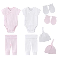 newborn unisex baby boy clothes sets bodysuitspantshatsgloves cotton solid baby girl clothes short sleeve summer