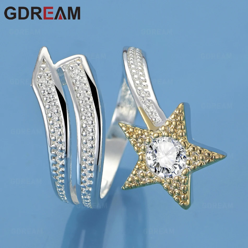 Фото GDREAM Открытое кольцо из стерлингового серебра 925 пробы с двухцветной звездой и цирконием для женщин, винтажный стиль, персонализированный аксессуар, подарок, украшение №1