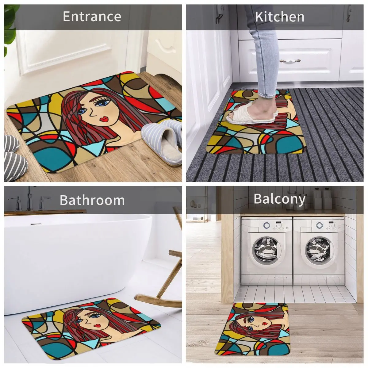 

Bath Mat Women In Red Modern Decor Abstract Painting 3D Rug Carpet Doormat Non-slip Entrance Living Room Home Kitchen Absorbent