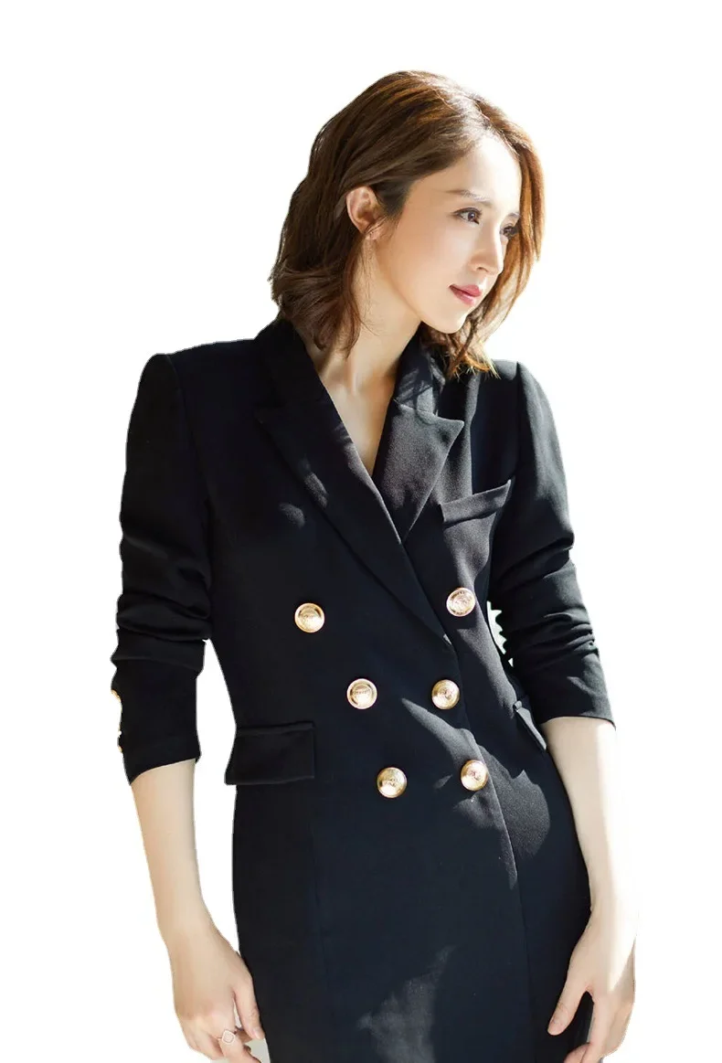 Осень 2024 новый элегантный черный костюм с длинными рукавами облегающий талию