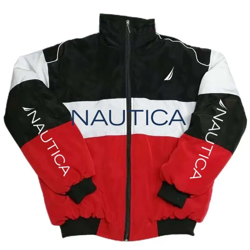 Фото Стеганая куртка NAUTICA в стиле колор-блок, тренч с воротником-стойкой, винтажная уличная одежда, модная спортивная куртка для мужчин и женщин №1