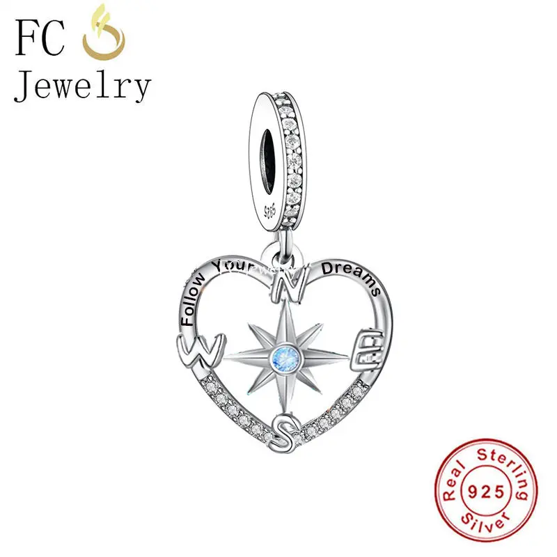 

FC Jewelry Fit Original Pan Charms Bracelet 925 Sterling Silver Compass Follow Your Dreams Bead For Making Women Berloque DIY