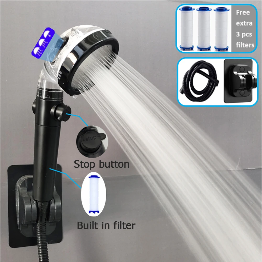 

Zloog 3 Modes Bathroom Shower Set Black High Pressure Shower Head Rainfall Filter Pressurized Showerhead Bathroom Accessories