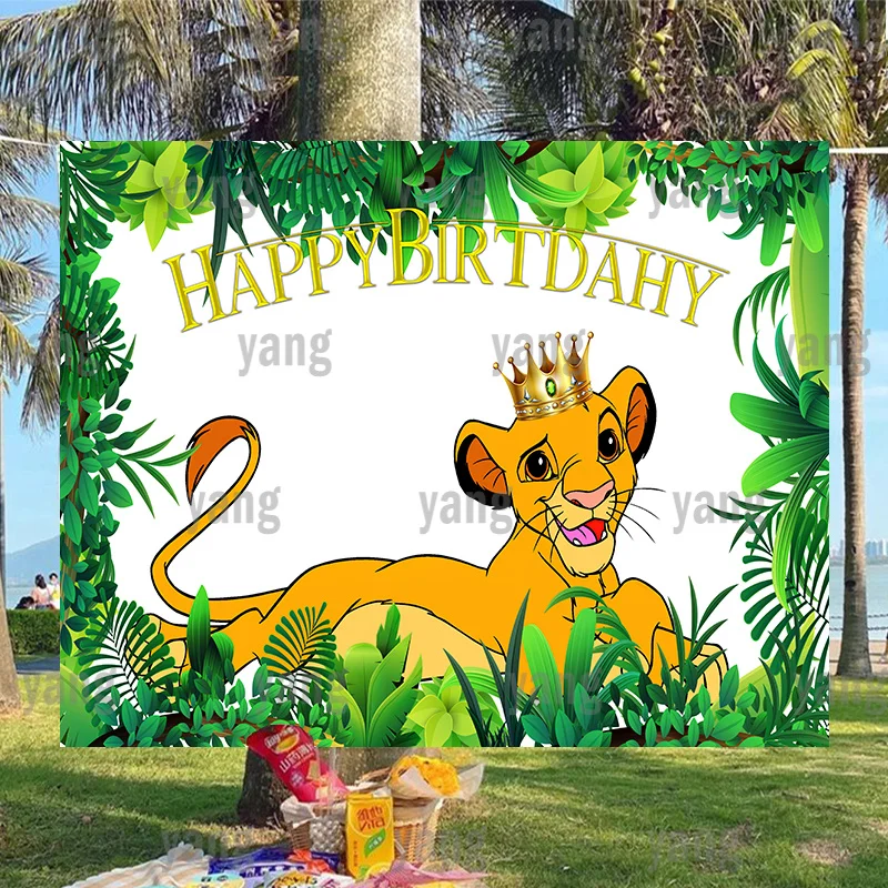 

Lovely Custom Cartoon Disney Lion King Crowm Simba Cute Happy Birthday Party Jungle Backdrop Photography Backgrounds Decoration