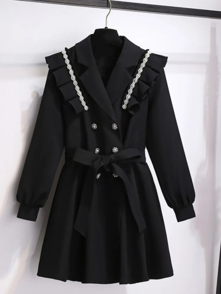 

Женское платье-мини на пуговицах, длинное контрастное черное платье в Корейском стиле с поясом и рукавами, весна-осень 6856