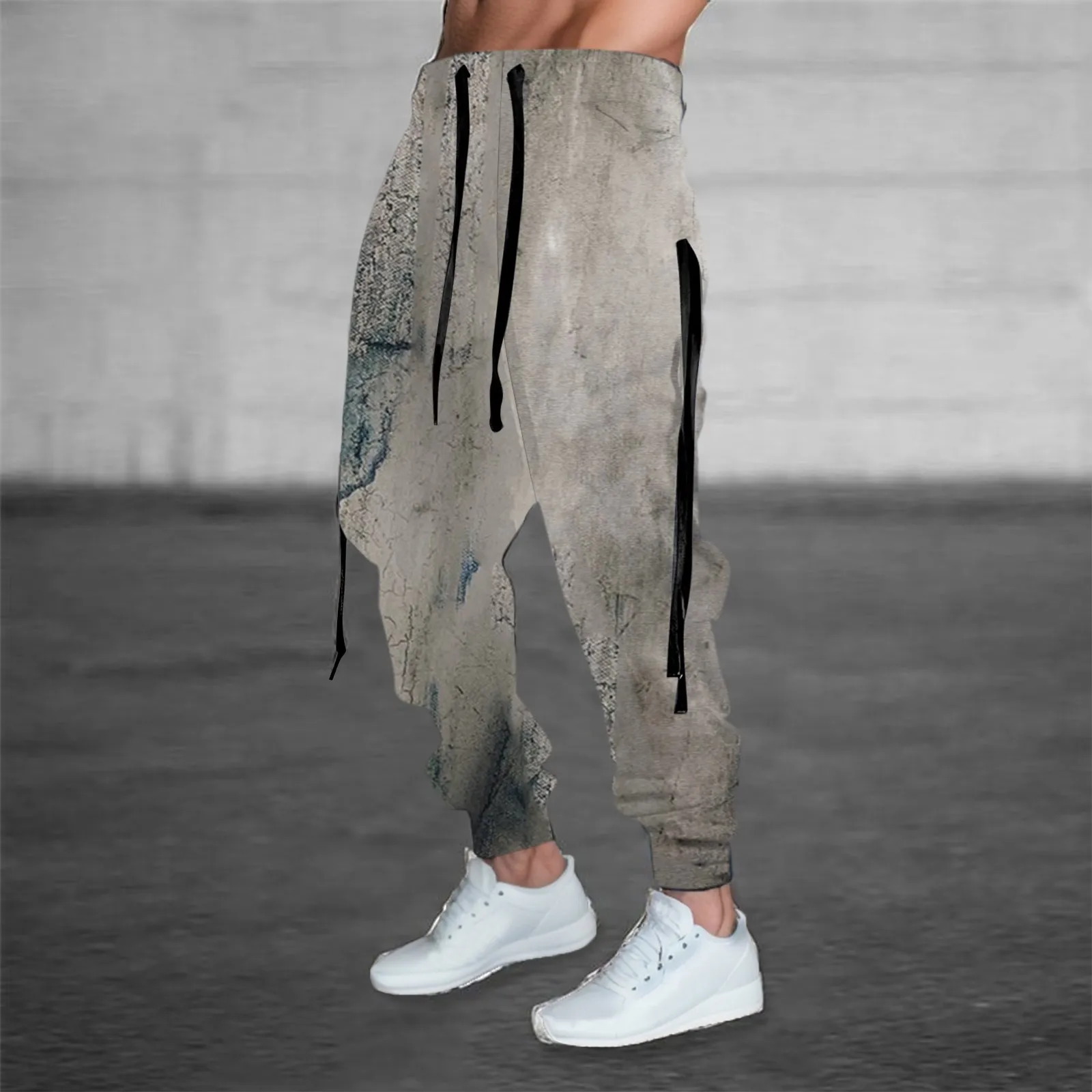 

Tie-Dye Korean Style Fashion Sweatpants New Autumn Light Gray Baggy Wide-leg Pants Straight-leg Casual Tie Feet Trousers Males