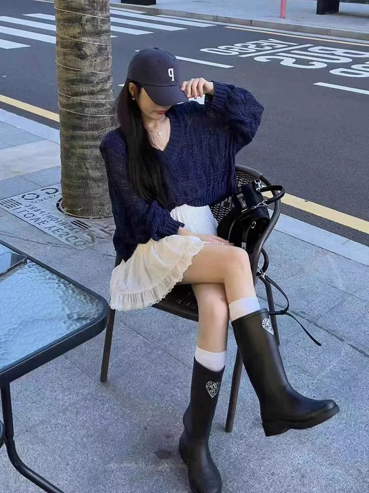 Азиатская культура Y2g Millennium Сексуальная одежда Комплект свитера с v-образным