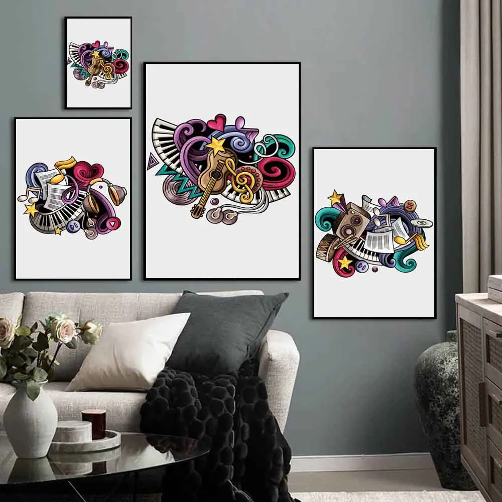 Модное искусство музыкальный символ холст живопись настенное гитара микрофон