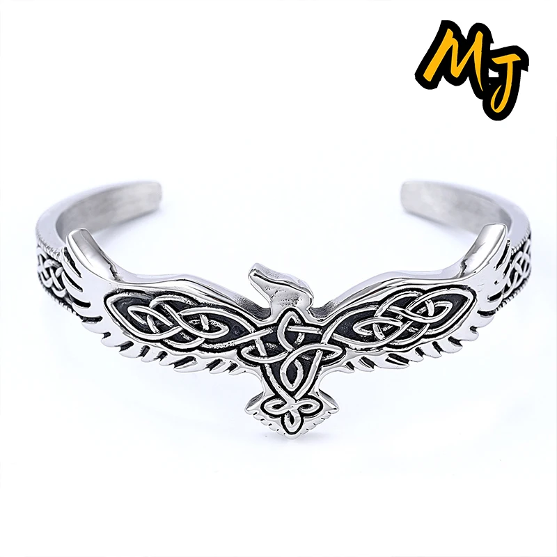 

Vintage Viking Raven Eagle Bracelet For Men Women Fashion Celtic Knot Stainless Steel Bracelet Opening Adjustable Jewelry Gifts