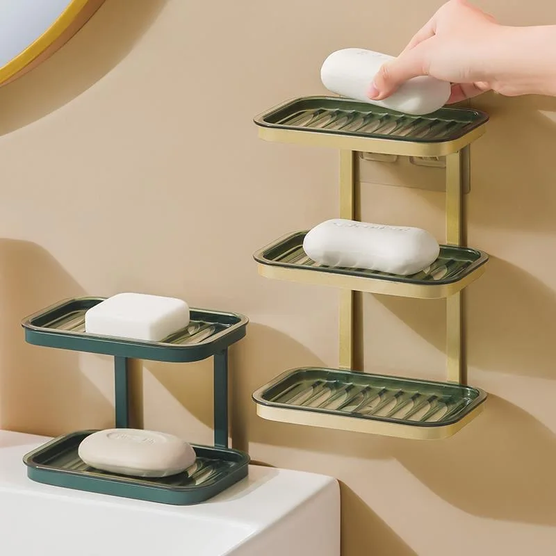 

Bathroom Soap Holder Wall Mounted Soap Dish Bath Accessories Multilayer Self Adhesive Soap Box Bathroom Organizer Rack