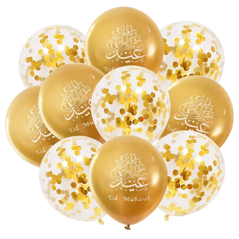 

10pcs Eid Mubarak Chrome Balloons Confetti Latex Ballon Ramadan Kareem Eid Party Decoration Muslim Islamic Festival Supplies