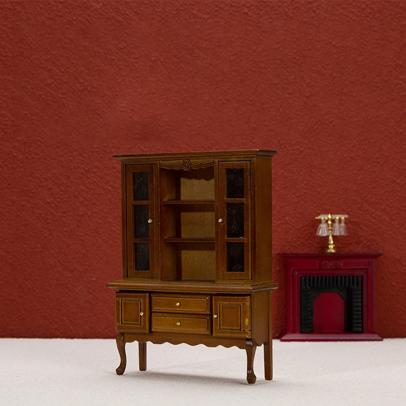 

1Pcs 1:12 Dollhouse Miniature Wooden Classical Wardrobe Bedroom Dining Cabinet Bookcase Model Furniture Decor Toy