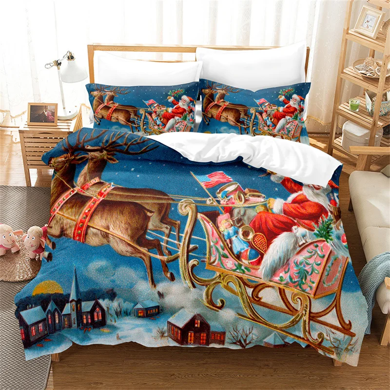 

Santa Claus Bedding Set Duvet Cover Set Fashion Quilt Cover Boys Girls Bed Set Christmas Decorations Bedroom Hotel Bedding Set